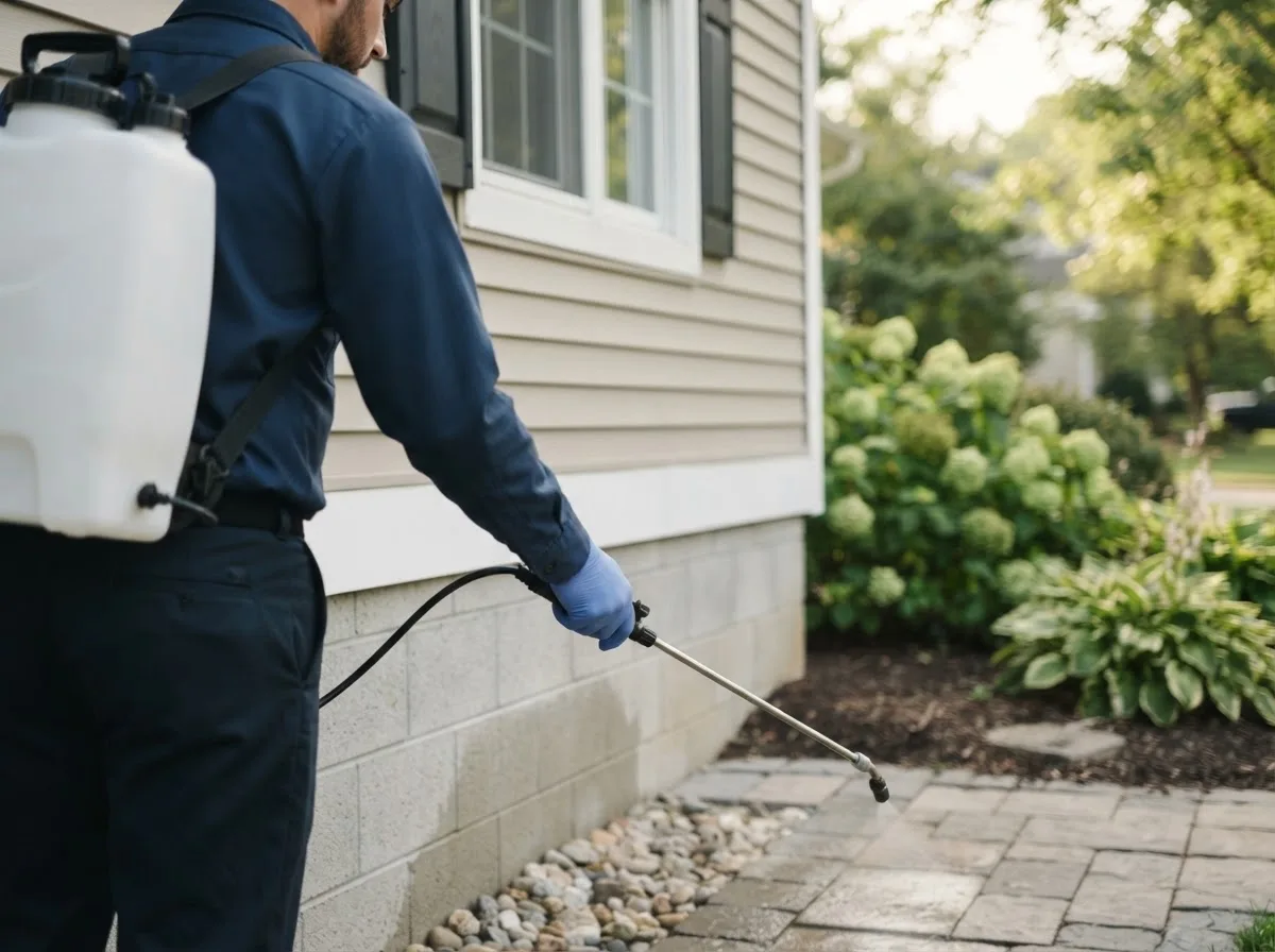 Pest control technician inspecting a home in Essex, VT